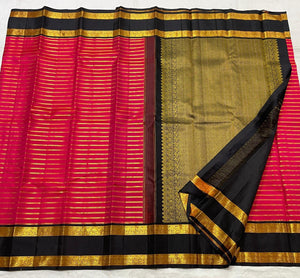 Classic Dark Pink & Black 2gm Zari Kanchipuram Handloom Silk Saree SS25516