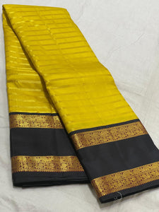 Classic Sunny Yellow & Black 2gm Zari Kanchipuram Handloom Silk Saree SS25518