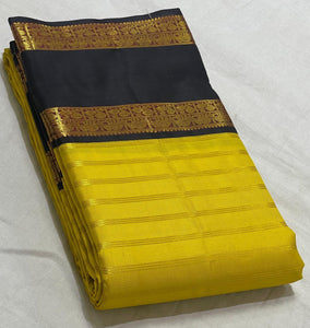 Classic Sunny Yellow & Black 2gm Zari Kanchipuram Handloom Silk Saree SS25518