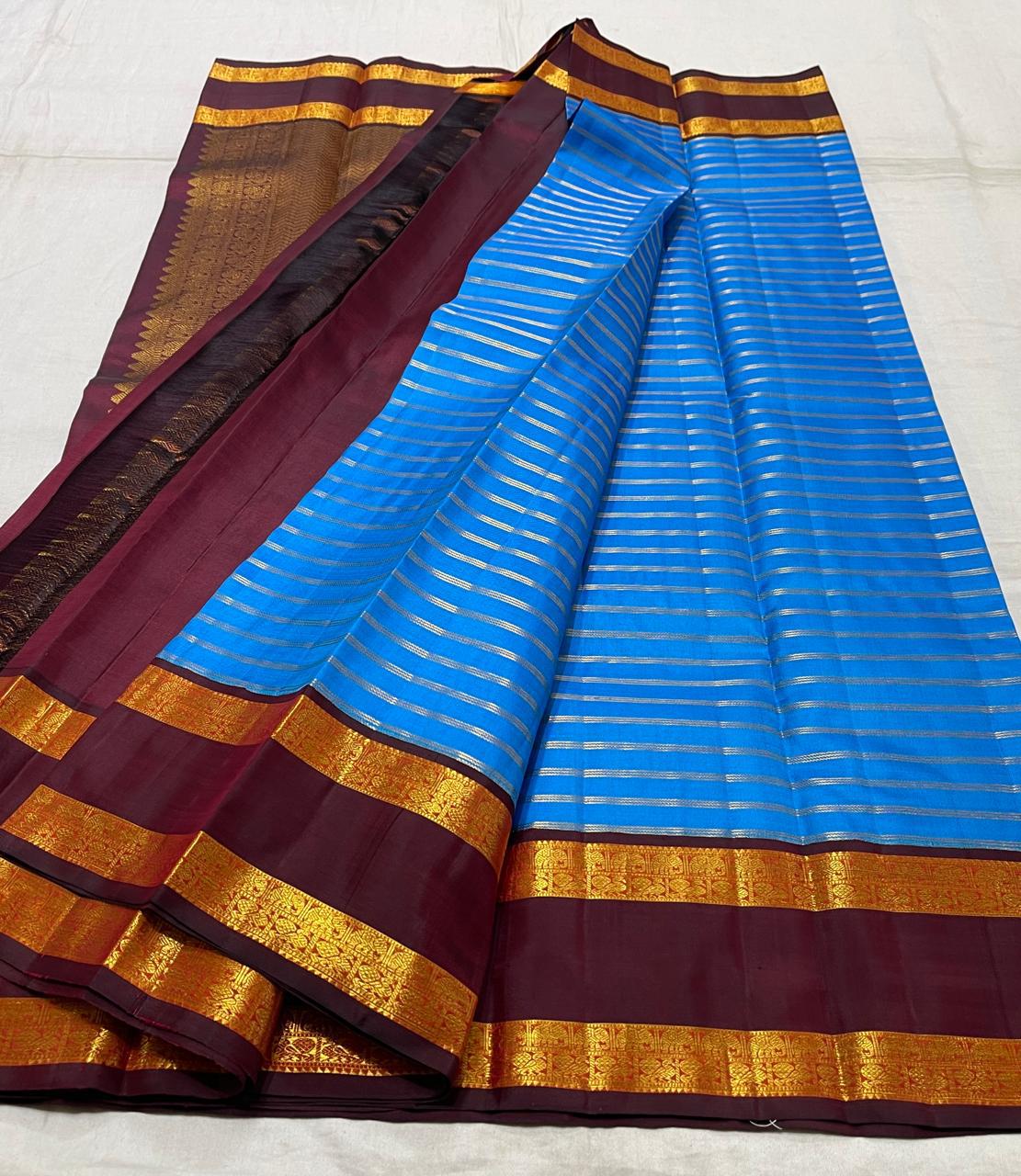 Classic Royal Blue & Mahogany Red 2gm Zari Kanchipuram Handloom Silk Saree SS25517