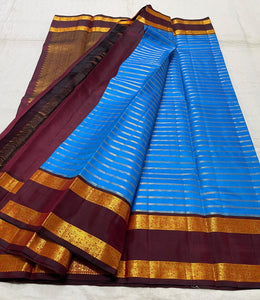 Classic Royal Blue & Mahogany Red 2gm Zari Kanchipuram Handloom Silk Saree SS25517