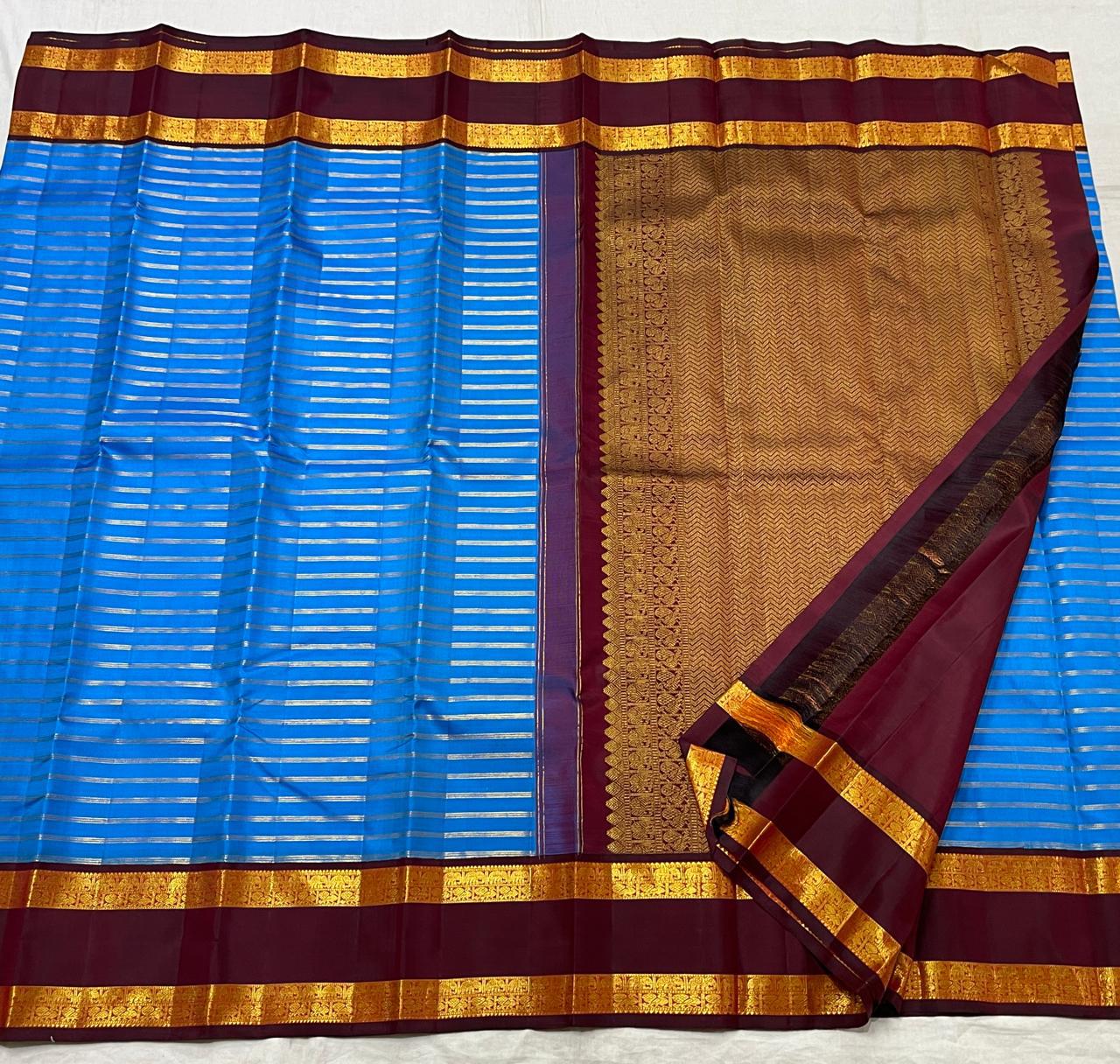 Classic Royal Blue & Mahogany Red 2gm Zari Kanchipuram Handloom Silk Saree SS25517