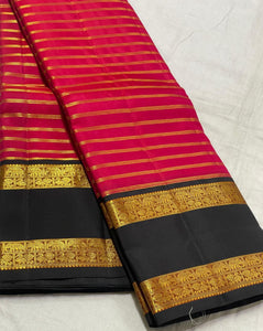 Classic Dark Pink & Black 2gm Zari Kanchipuram Handloom Silk Saree SS25516