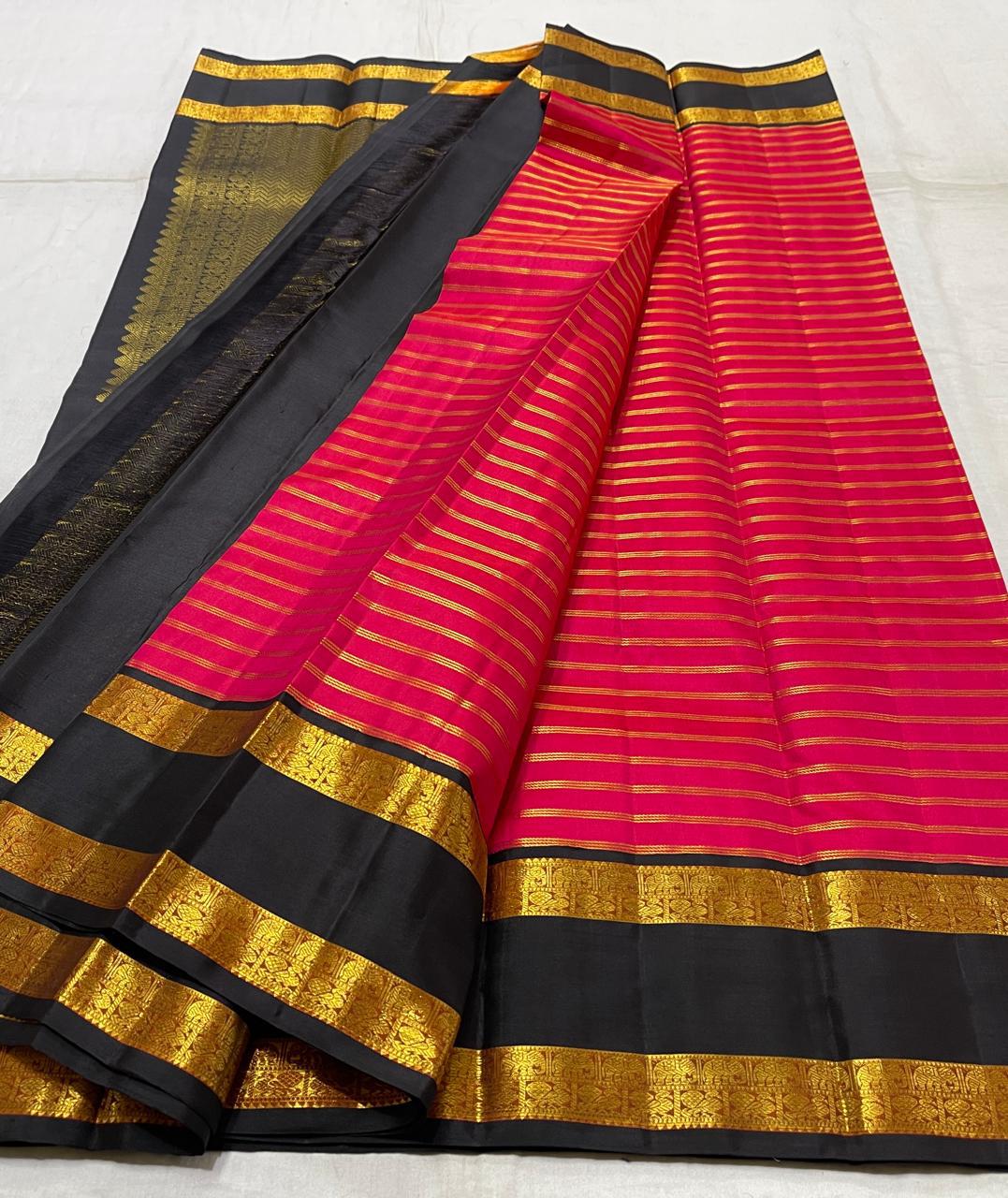 Classic Dark Pink & Black 2gm Zari Kanchipuram Handloom Silk Saree SS25516