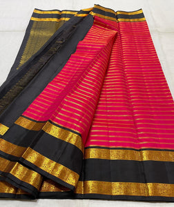 Classic Dark Pink & Black 2gm Zari Kanchipuram Handloom Silk Saree SS25516
