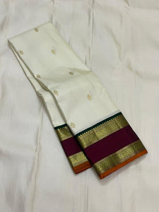 Classic White & Mahogany Red 1gm Zari Kanchipuram Handloom Silk Saree SS25855