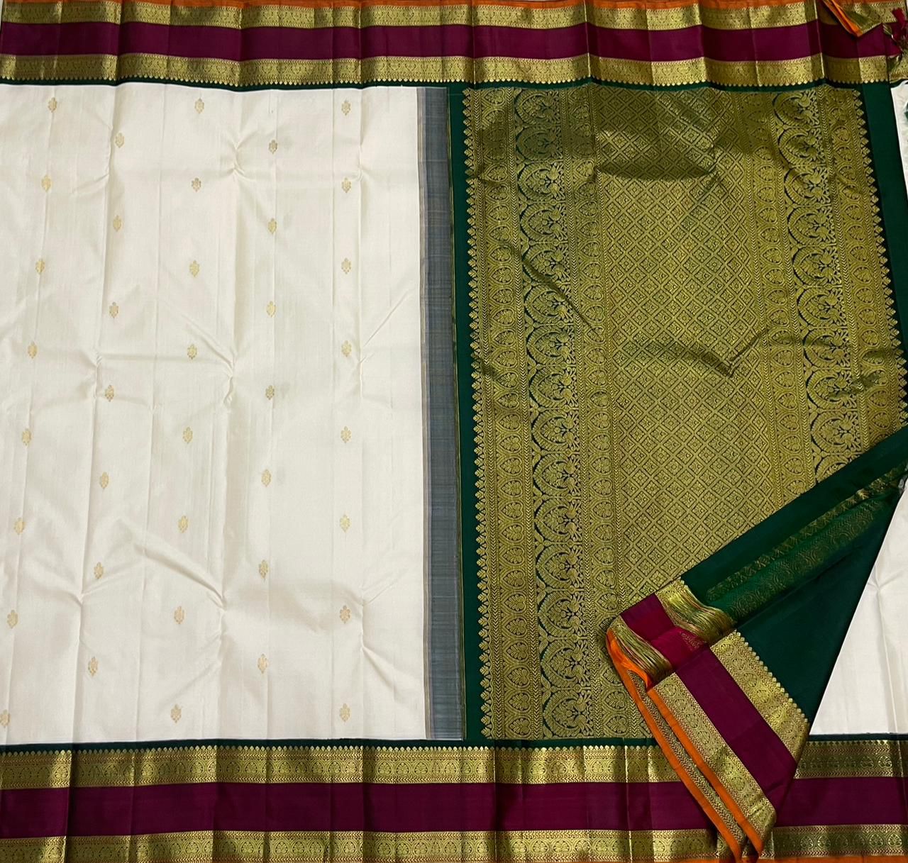 Classic White & Mahogany Red 1gm Zari Kanchipuram Handloom Silk Saree SS25855