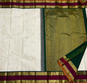 Classic White & Mahogany Red 1gm Zari Kanchipuram Handloom Silk Saree SS25855