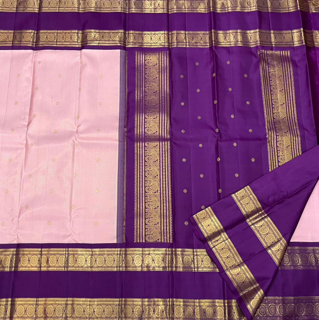 Classic Pastel Pink & Vadamalli 2gm Zari Vintage Korvai Kanchipuram Handloom Silk Saree SS25854