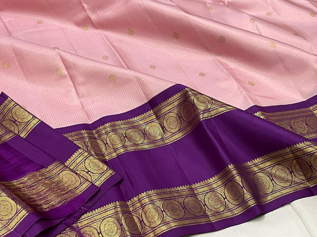 Classic Pastel Pink & Vadamalli 2gm Zari Vintage Korvai Kanchipuram Handloom Silk Saree SS25854