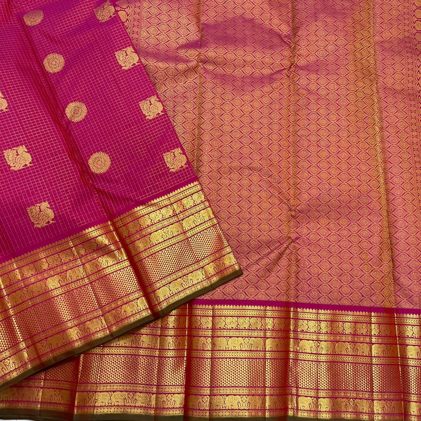 Classic Berry Pink 1gm Zari Kanchipuram Handloom Silk Saree SS25853