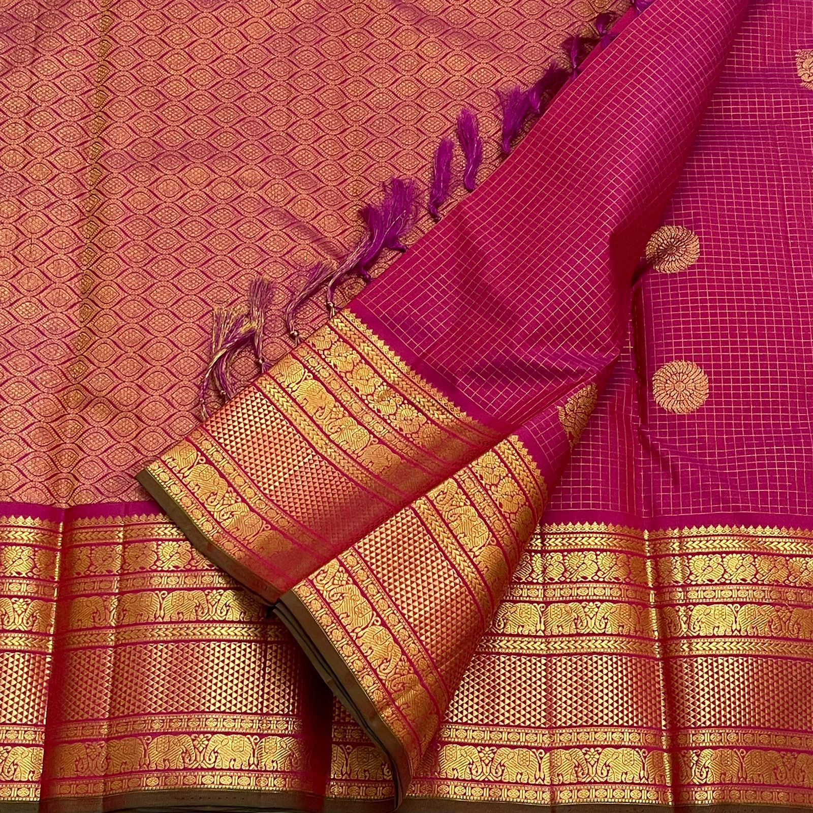 Classic Berry Pink 1gm Zari Kanchipuram Handloom Silk Saree SS25853