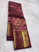 Load image into Gallery viewer, Classic Wine Red 2gm Zari Bridal Elegance Kanchipuram Handloom Silk Saree SS27481
