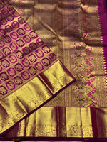 Load image into Gallery viewer, Classic Wine Red 2gm Zari Bridal Elegance Kanchipuram Handloom Silk Saree SS27481
