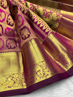 Load image into Gallery viewer, Classic Wine Red 2gm Zari Bridal Elegance Kanchipuram Handloom Silk Saree SS27481
