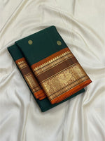 Load image into Gallery viewer, Classic Pine Green &amp; Orange 1gm Zari Butta Elegance Kanchipuram Handloom Silk Saree SS27518
