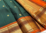Load image into Gallery viewer, Classic Pine Green &amp; Orange 1gm Zari Butta Elegance Kanchipuram Handloom Silk Saree SS27518
