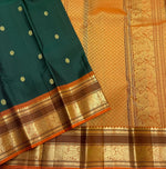 Load image into Gallery viewer, Classic Pine Green &amp; Orange 1gm Zari Butta Elegance Kanchipuram Handloom Silk Saree SS27518
