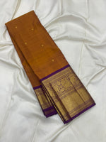 Load image into Gallery viewer, Classic Burnt Orange &amp; Vadamalli 1gm Vintage Butta Elegance Kanchipuram Handloom Silk Saree SS27517
