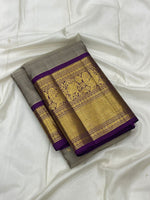 Load image into Gallery viewer, Classic Ash Grey &amp; Vadamalli 1gm Vintage Butta Elegance Kanchipuram Handloom Silk Saree SS27516
