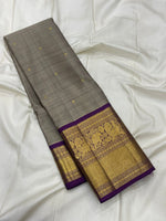 Load image into Gallery viewer, Classic Ash Grey &amp; Vadamalli 1gm Vintage Butta Elegance Kanchipuram Handloom Silk Saree SS27516
