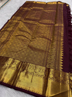 Load image into Gallery viewer, Classic Dark Maroon Elegance Kanchipuram Handloom Silk Saree SS27828
