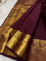Load image into Gallery viewer, Classic Dark Maroon Elegance Kanchipuram Handloom Silk Saree SS27828
