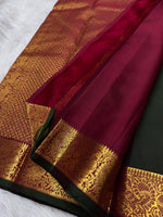 Load image into Gallery viewer, Classic Bottle Green &amp; Cherry Red Elegance Kanchipuram Handloom Silk Saree SS27830
