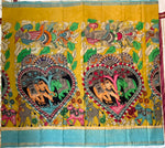 Load image into Gallery viewer, Classic Pen Kalamkari Mustard &amp; Teal Blue Elegance Banglore Silk Saree SS28026
