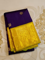 Load image into Gallery viewer, Classic Violet &amp; Lime Green 2gm Zari Korvai Bridal Elegance Kanchipuram Handloom Silk Saree SS28043
