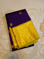 Load image into Gallery viewer, Classic Violet &amp; Lime Green 2gm Zari Korvai Bridal Elegance Kanchipuram Handloom Silk Saree SS28043
