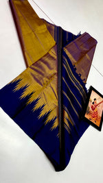 Load image into Gallery viewer, Classic Gold &amp; Navy Blue Korvai Temple Elegance Kanchipuram Handloom Silk Saree SS28041
