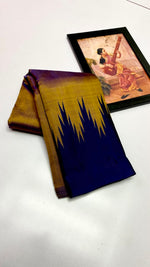 Load image into Gallery viewer, Classic Gold &amp; Navy Blue Korvai Temple Elegance Kanchipuram Handloom Silk Saree SS28041
