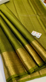 Load image into Gallery viewer, Classic Olive Green Checks Jaquard Elegance Handloom Soft Silk Saree SS28032

