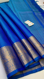 Load image into Gallery viewer, Classic Azure Blue Checks Jaquard Elegance Handloom Soft Silk Saree SS28034
