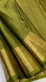Load image into Gallery viewer, Classic Olive Green Checks Jaquard Elegance Handloom Soft Silk Saree SS28032
