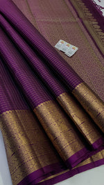 Load image into Gallery viewer, Classic Berry Plum Checks Jaquard Elegance Handloom Soft Silk Saree SS28033
