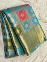Load image into Gallery viewer, Classic Ice Blue Bridal Elegance Kanchipuram Handloom Silk Saree SS28048
