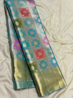 Load image into Gallery viewer, Classic Ice Blue Bridal Elegance Kanchipuram Handloom Silk Saree SS28048
