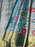 Load image into Gallery viewer, Classic Ice Blue Bridal Elegance Kanchipuram Handloom Silk Saree SS28048
