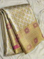 Load image into Gallery viewer, Classic Pearl Cream Bridal Elegance Kanchipuram Handloom Silk Saree SS28049
