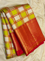 Load image into Gallery viewer, Classic Lime Green Checks Bridal Elegance Kanchipuram Handloom Silk Saree SS28050
