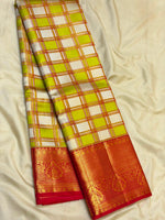 Load image into Gallery viewer, Classic Lime Green Checks Bridal Elegance Kanchipuram Handloom Silk Saree SS28050
