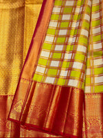 Load image into Gallery viewer, Classic Lime Green Checks Bridal Elegance Kanchipuram Handloom Silk Saree SS28050
