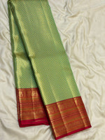 Load image into Gallery viewer, Classic Golden Lime Green Bridal Elegance Kanchipuram Handloom Silk Saree SS28056

