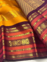 Load image into Gallery viewer, Classic Golden Yellow &amp; Plum Elegance Kanchipuram Handloom Silk Saree SS28044
