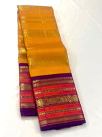 Load image into Gallery viewer, Classic Golden Yellow &amp; Plum Elegance Kanchipuram Handloom Silk Saree SS28044
