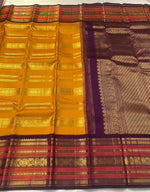 Load image into Gallery viewer, Classic Golden Yellow &amp; Plum Elegance Kanchipuram Handloom Silk Saree SS28044
