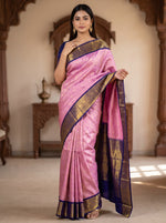 Load image into Gallery viewer, Classic Baby Pink &amp; Navy Blue 2gm Zari Elegance Kanchipuram Handloom Silk Saree SS28128
