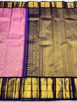 Load image into Gallery viewer, Classic Baby Pink &amp; Navy Blue 2gm Zari Elegance Kanchipuram Handloom Silk Saree SS28128
